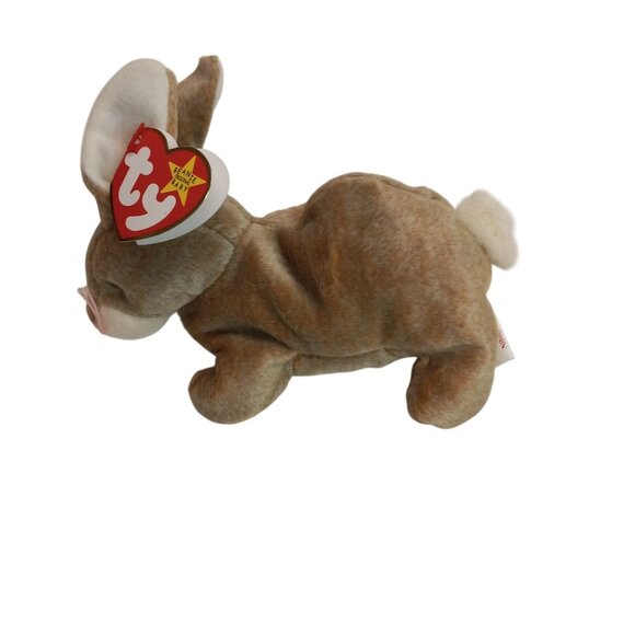 Ty Beanie Babies Nibbly Bunny Rabbit Plush Toy Brown White 1998 NEW - Picture 4 of 11